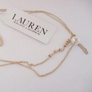 RALPH LAUREN - Gold Tone 2 Row White Pearl Necklace